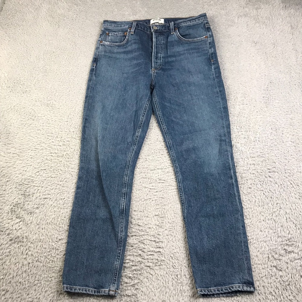 AGOLDE Nico Jeans Womens 29 (30x26) Button Fly HR Slim Cropped In Subdued Blue